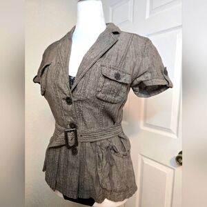 COMMA Women's Brown Belted Vintage Linen Jacket, Size S